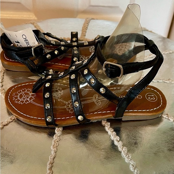 NWT CHEROKEE girls Black & Silver Sandals size 13 - Picture 3 of 5